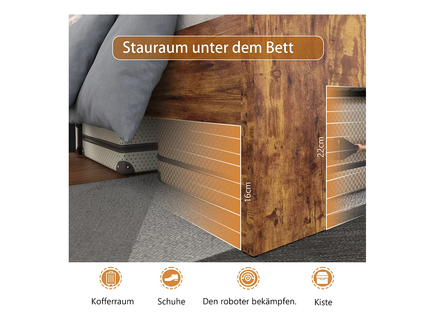 Tweepersoonsbed 160x200cm met ijzeren lattenbodem en hoog hoofdeinde, metaal + MDF, bruin