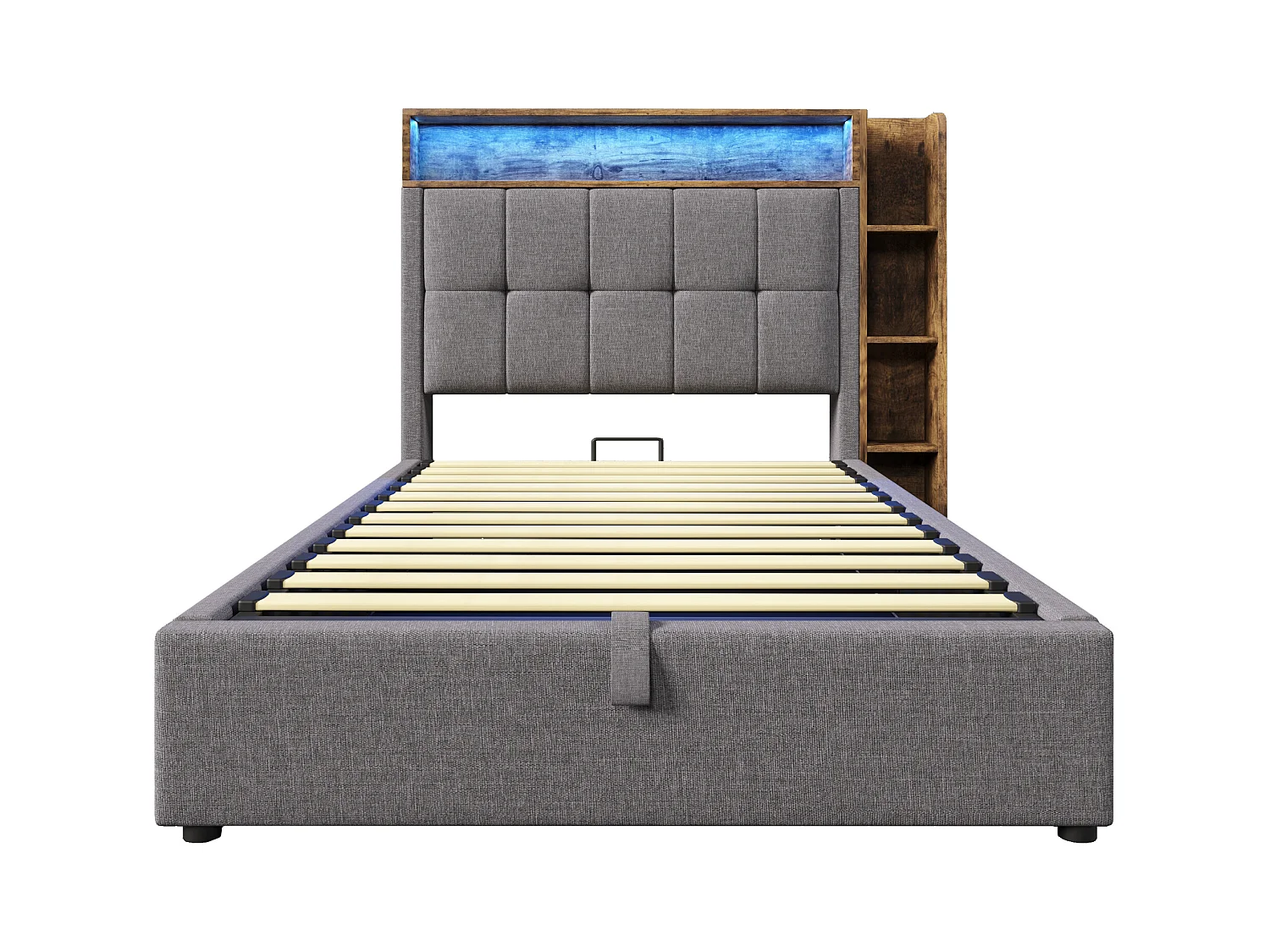 Lit coffre rembourré 90x200 cm - avec USB Type-C - éclairage LED - lin - gris (matelas non inclus)