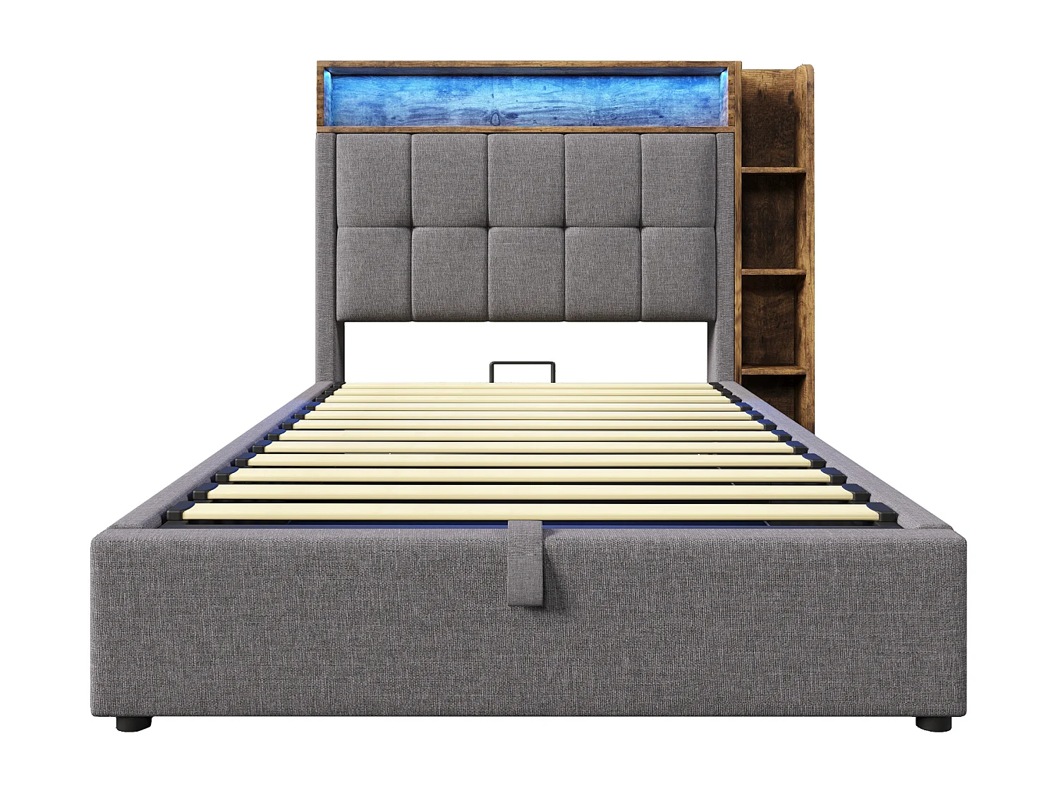 Lit coffre rembourré 90x200 cm - avec USB Type-C - éclairage LED - lin - gris (matelas non inclus)