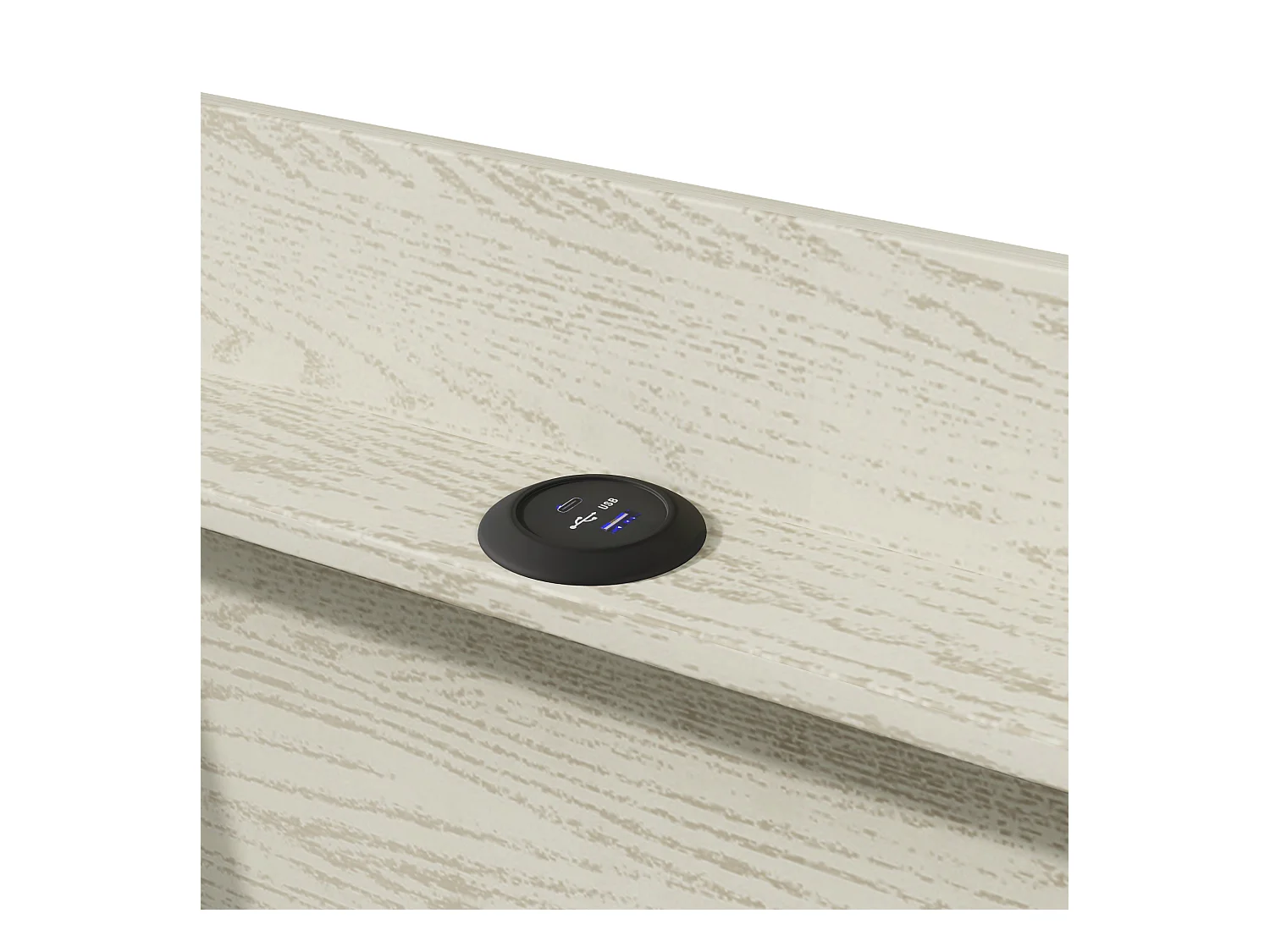 Letto contenitore imbottito 90x200 cm - con ricarica USB Tipo-C - illuminazione LED - lino - ​​beige​​ (materasso non incluso)