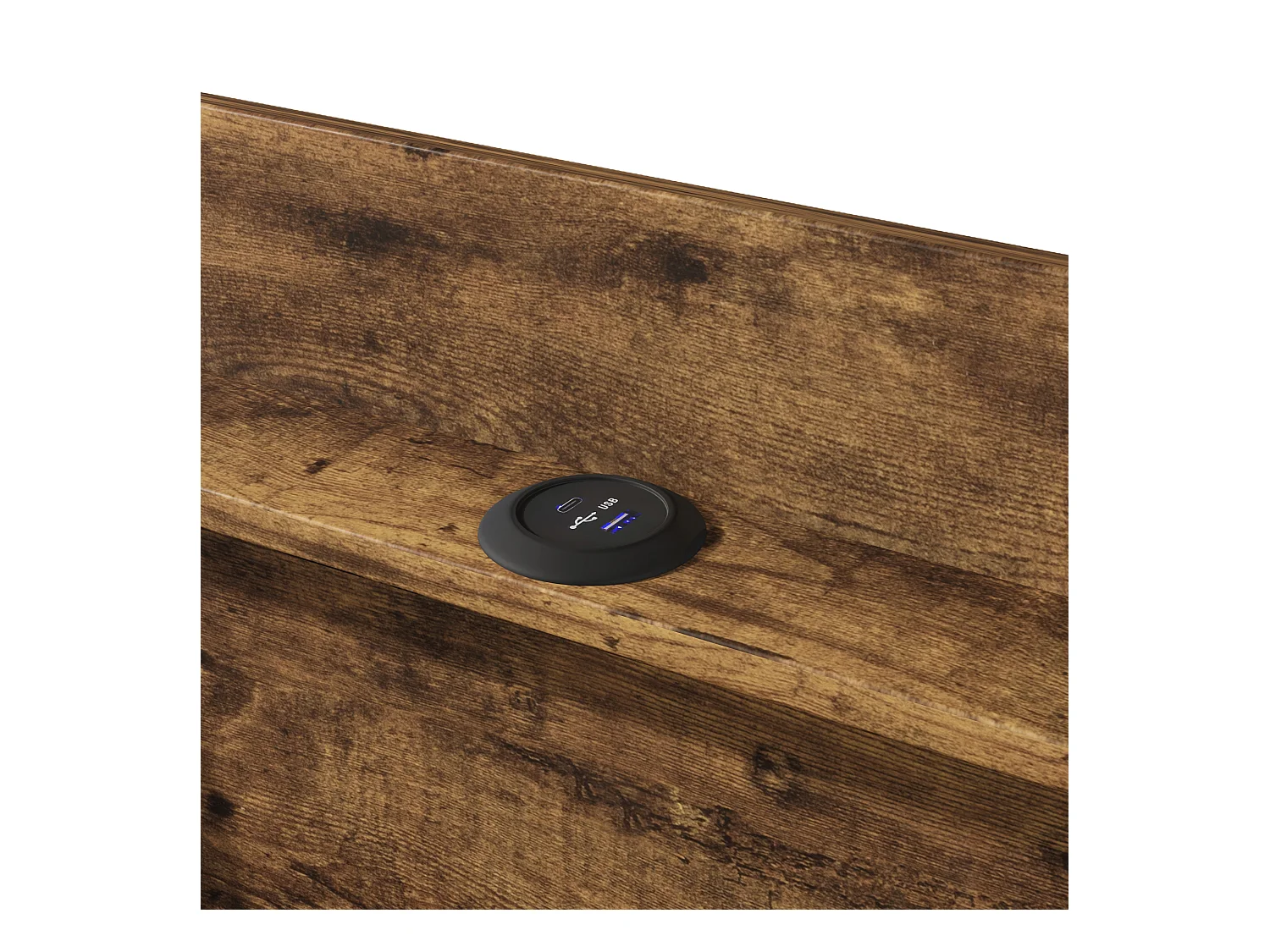 Lit coffre rembourré 90x200 cm - avec chargement USB Type-C - éclairage LED - lin - gris (matelas non inclus)