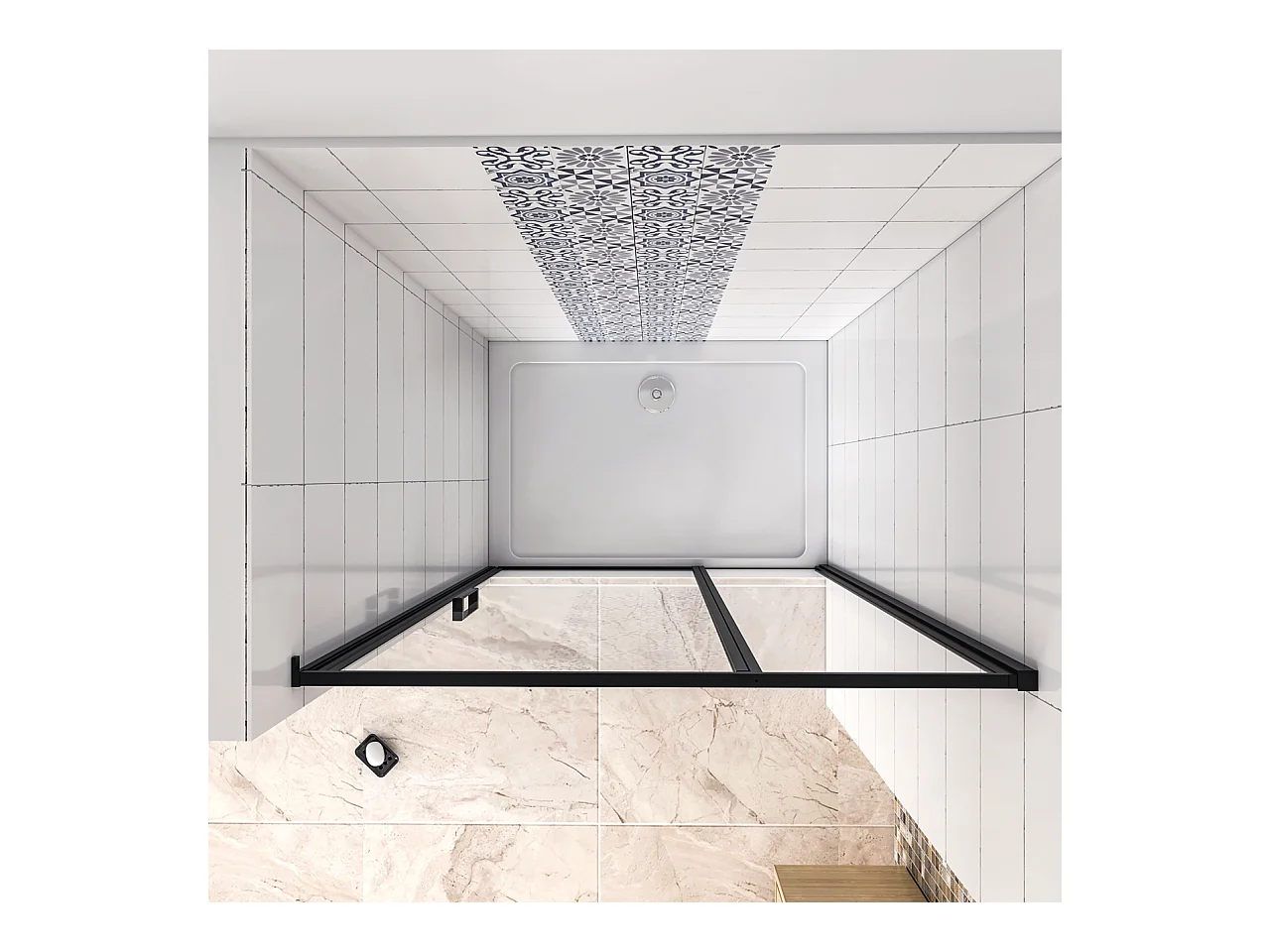 90x185 cm Box Doccia per Nicchia Porta Battente Verso Esterno in Vetro Temperato Trasparente Anticalcare 6 mm Profilo Nero Opaco