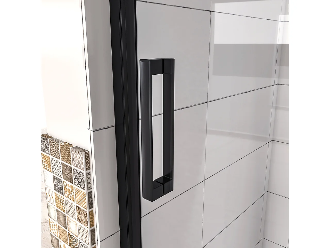 120x185 cm Box Doccia per Nicchia Porta Battente Verso Esterno in Vetro Temperato Trasparente Anticalcare 6 mm Profilo Nero Opaco