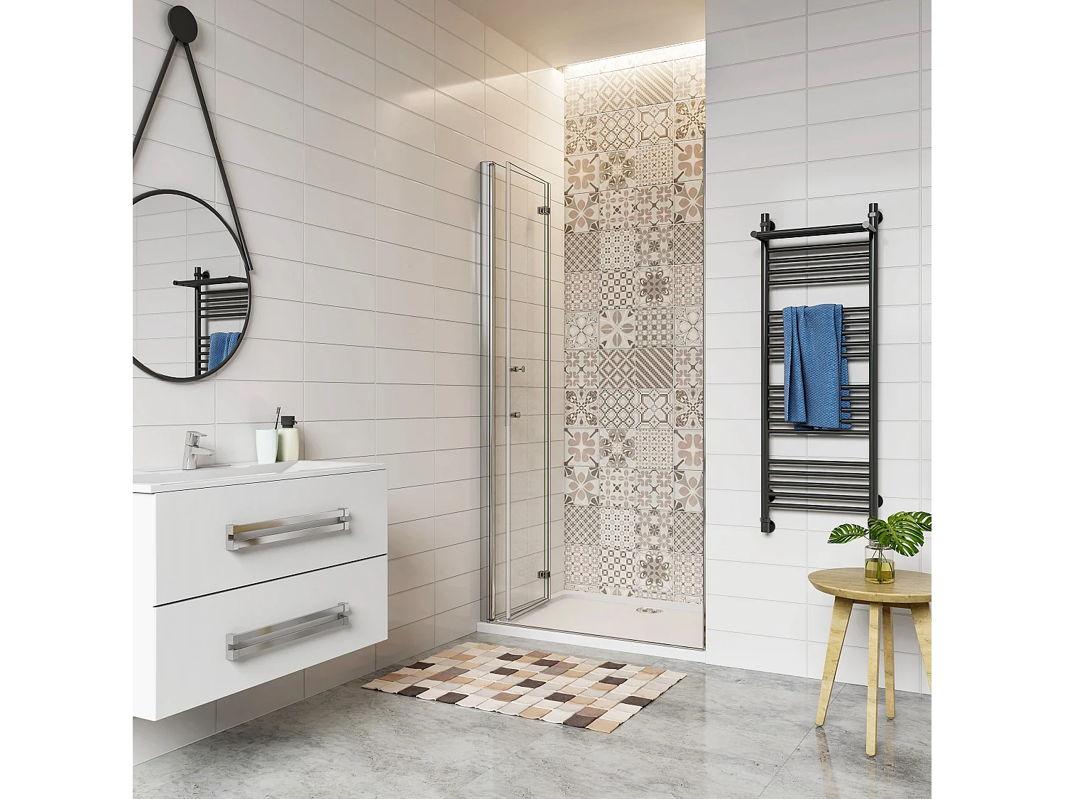 115x195 cm Porta Doccia Per Nicchia Battente e Pieghevole a Libro In Vetro Temperato Trasparente Anticalcare Da 6 mm