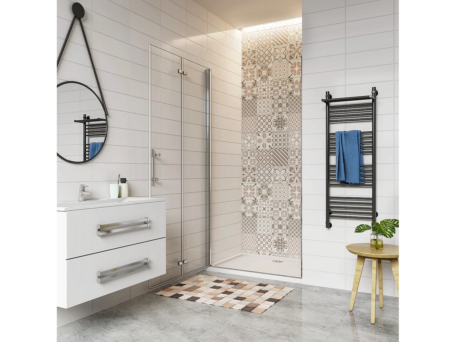 115x195 cm Porta Doccia Per Nicchia Battente e Pieghevole a Libro In Vetro Temperato Trasparente Anticalcare Da 6 mm