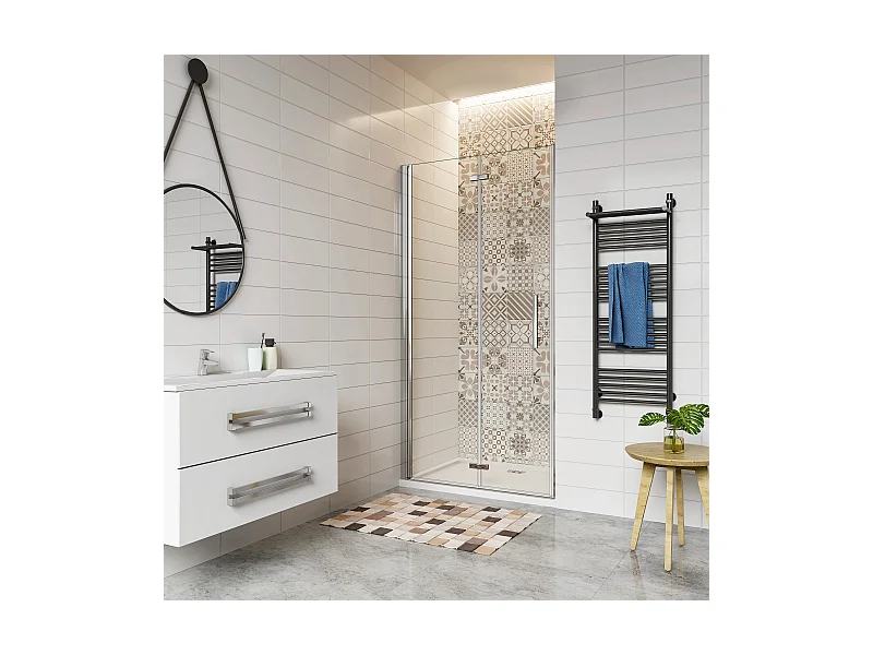 95x195 cm Porta Doccia Per Nicchia Battente e Pieghevole a Libro In Vetro Temperato Trasparente Anticalcare Da 6 mm