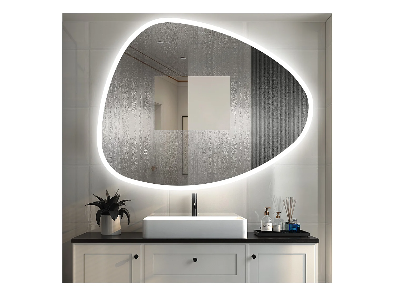 AICA Espejo de baño con luz LED,120 x 80 cm,luz tres colores+ antivaho+ brillo ajustable+ función de menmoria agapada