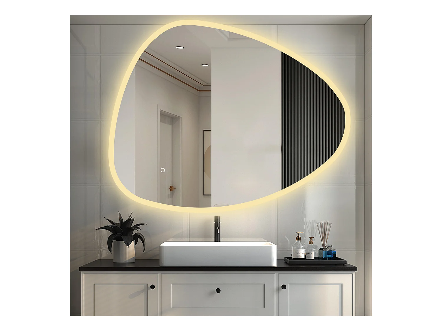 AICA Espejo de baño con luz LED,120 x 80 cm,luz tres colores+ antivaho+ brillo ajustable+ función de menmoria agapada