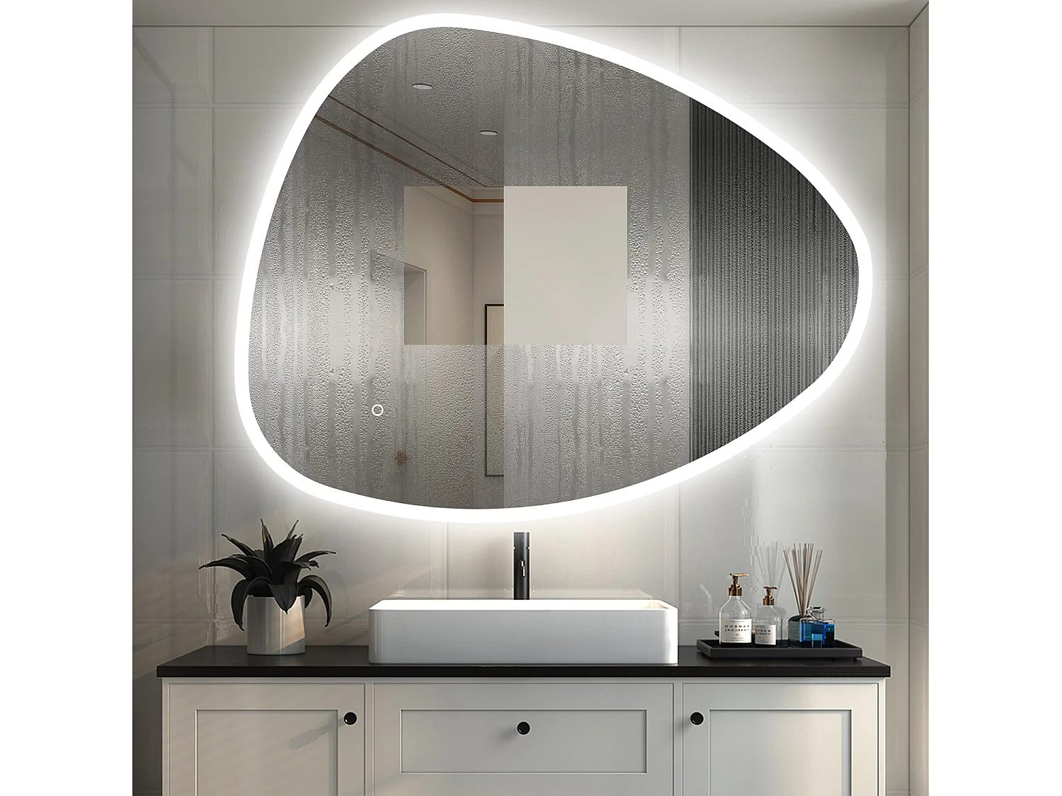 AICA Espejo de baño con luz LED,120 x 80 cm,luz tres colores+ antivaho+ brillo ajustable+ función de memoria agapada