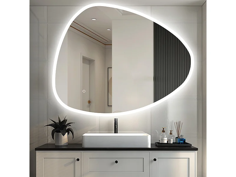 AICA Espejo de baño con luz LED,120 x 80 cm,luz tres colores+ antivaho+ brillo ajustable+ función de memoria agapada