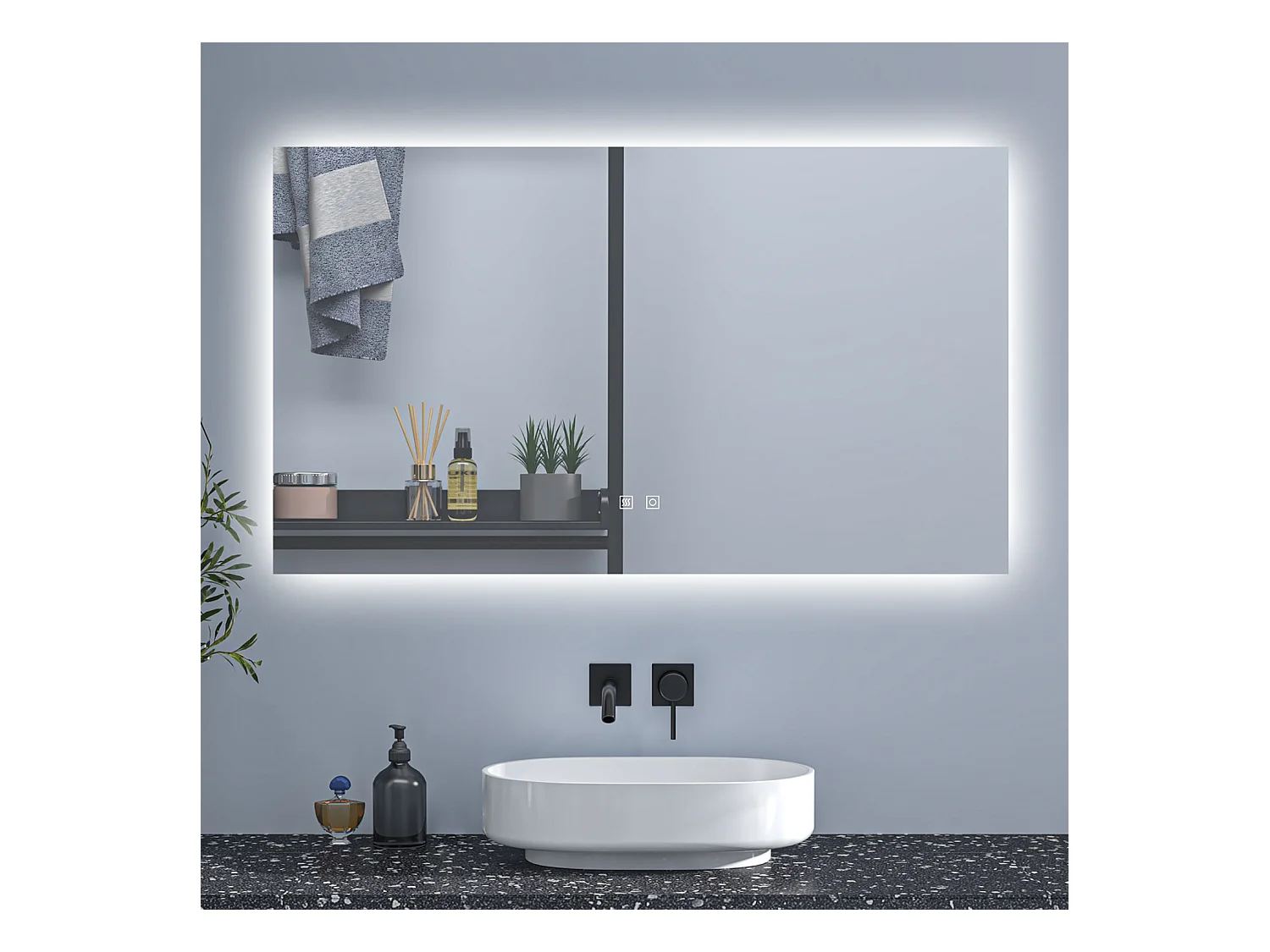AICA Espejo de baño con luz LED,100 x 60 cm,luz tres colores+ antivaho+ brillo ajustable+ función de menmoria agapada