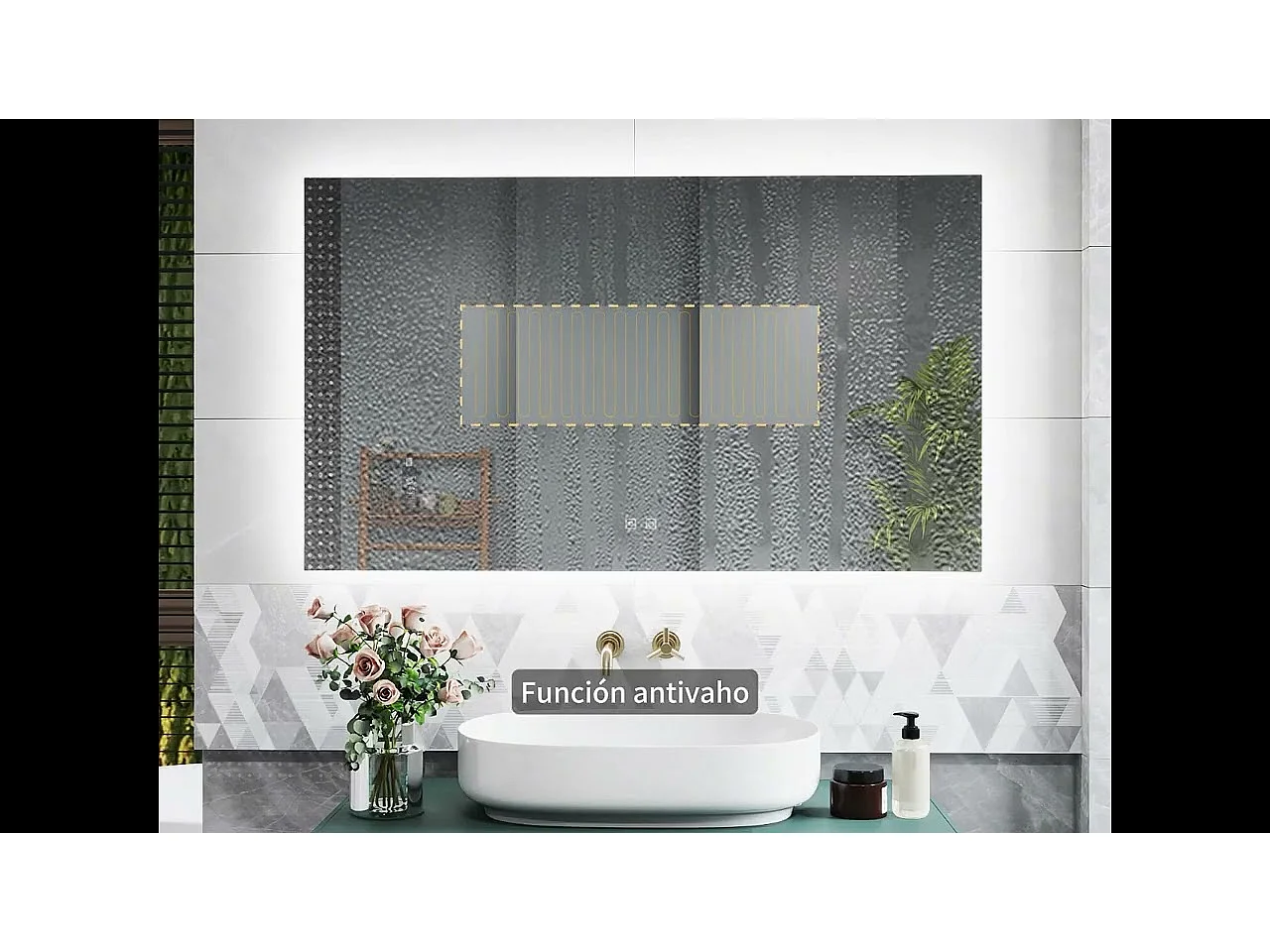 AICA Espejo de baño con luz LED,90 x 70 cm,luz tres colores+ antivaho+ brillo ajustable+ función de memoria agapada