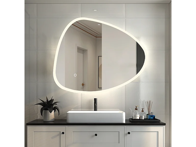 AICA Espejo de baño con luz LED,80 x 65 cm,luz tres colores+ antivaho+ brillo ajustable+ función de menmoria agapada