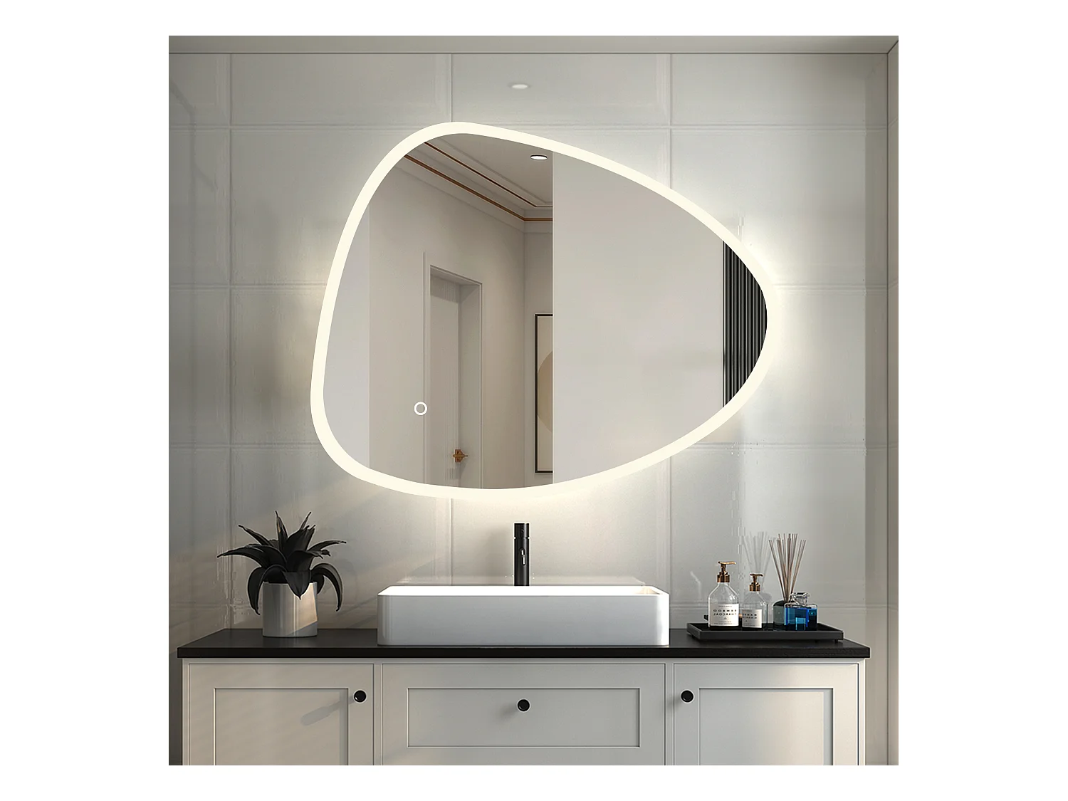 AICA Espejo de baño con luz LED,80 x 65 cm,luz tres colores+ antivaho+ brillo ajustable+ función de menmoria agapada