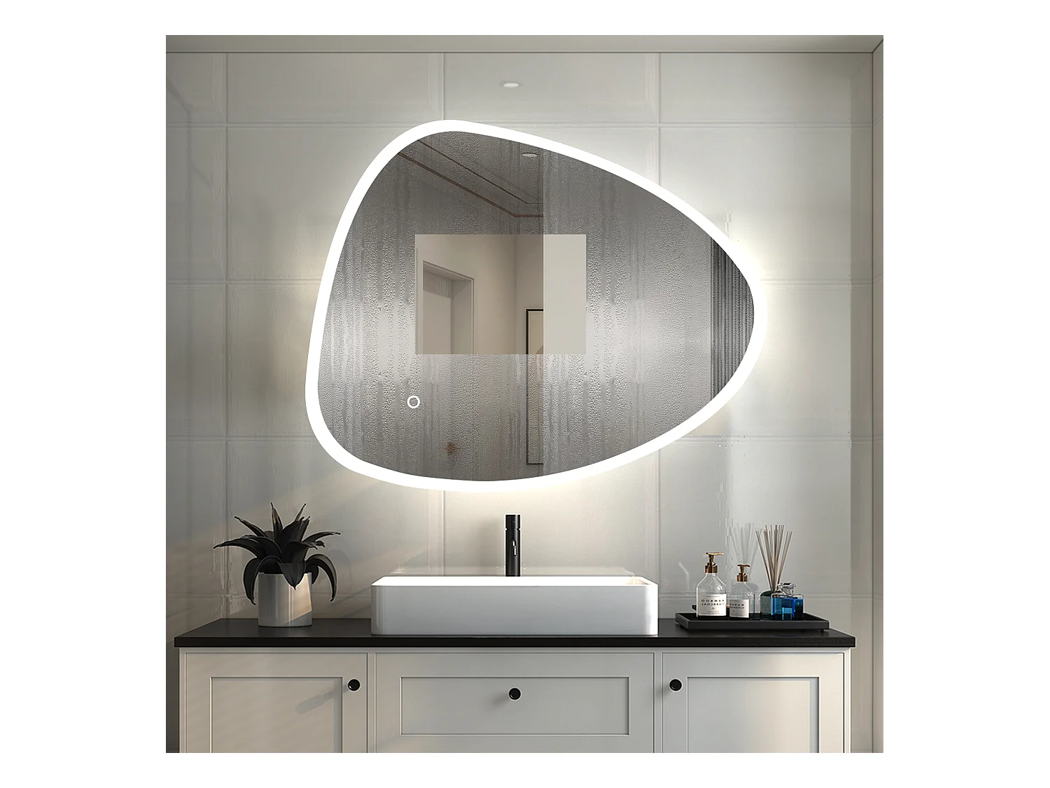 AICA Espejo de baño con luz LED,80 x 65 cm,luz tres colores+ antivaho+ brillo ajustable+ función de menmoria agapada