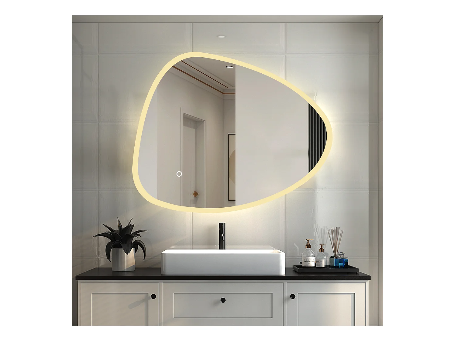 AICA Espejo de baño con luz LED,80 x 65 cm,luz tres colores+ antivaho+ brillo ajustable+ función de menmoria agapada