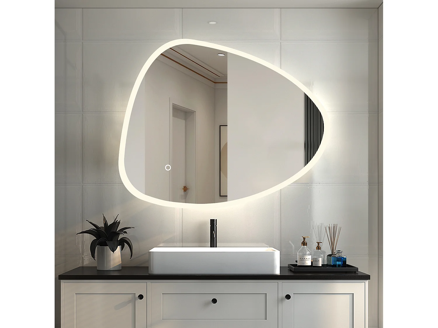 AICA Espejo de baño con luz LED,80 x 65 cm,luz tres colores+ antivaho+ brillo ajustable+ función de memoria agapada