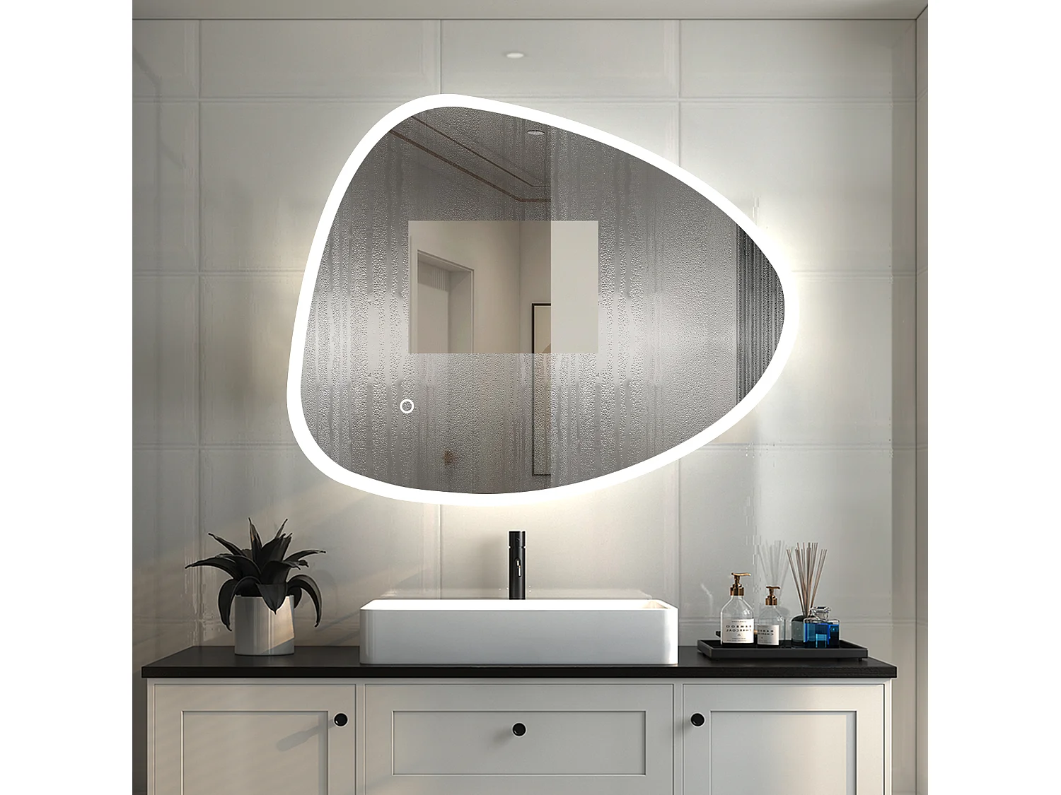 AICA Espejo de baño con luz LED,80 x 65 cm,luz tres colores+ antivaho+ brillo ajustable+ función de memoria agapada