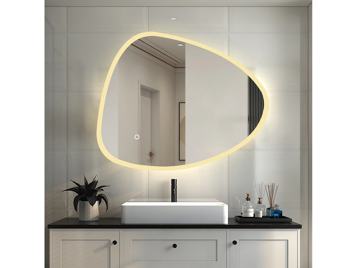 AICA Espejo de baño con luz LED,80 x 65 cm,luz tres colores+ antivaho+ brillo ajustable+ función de memoria agapada