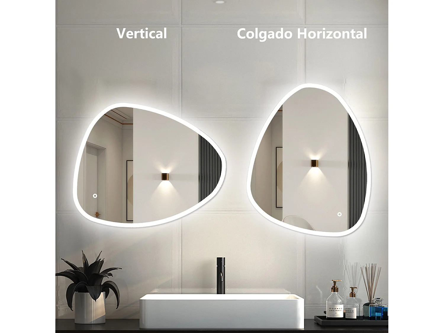 AICA Espejo de baño con luz LED,80 x 65 cm,luz tres colores+ antivaho+ brillo ajustable+ función de memoria agapada