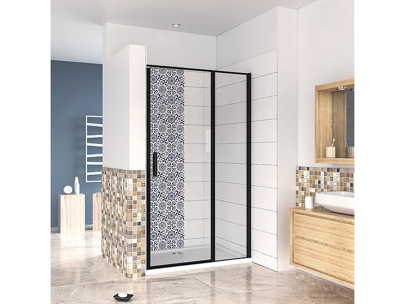 100x185 cm Box Doccia per Nicchia Porta Battente Verso Esterno in Vetro Temperato Trasparente Anticalcare 6 mm Profilo Nero Opaco