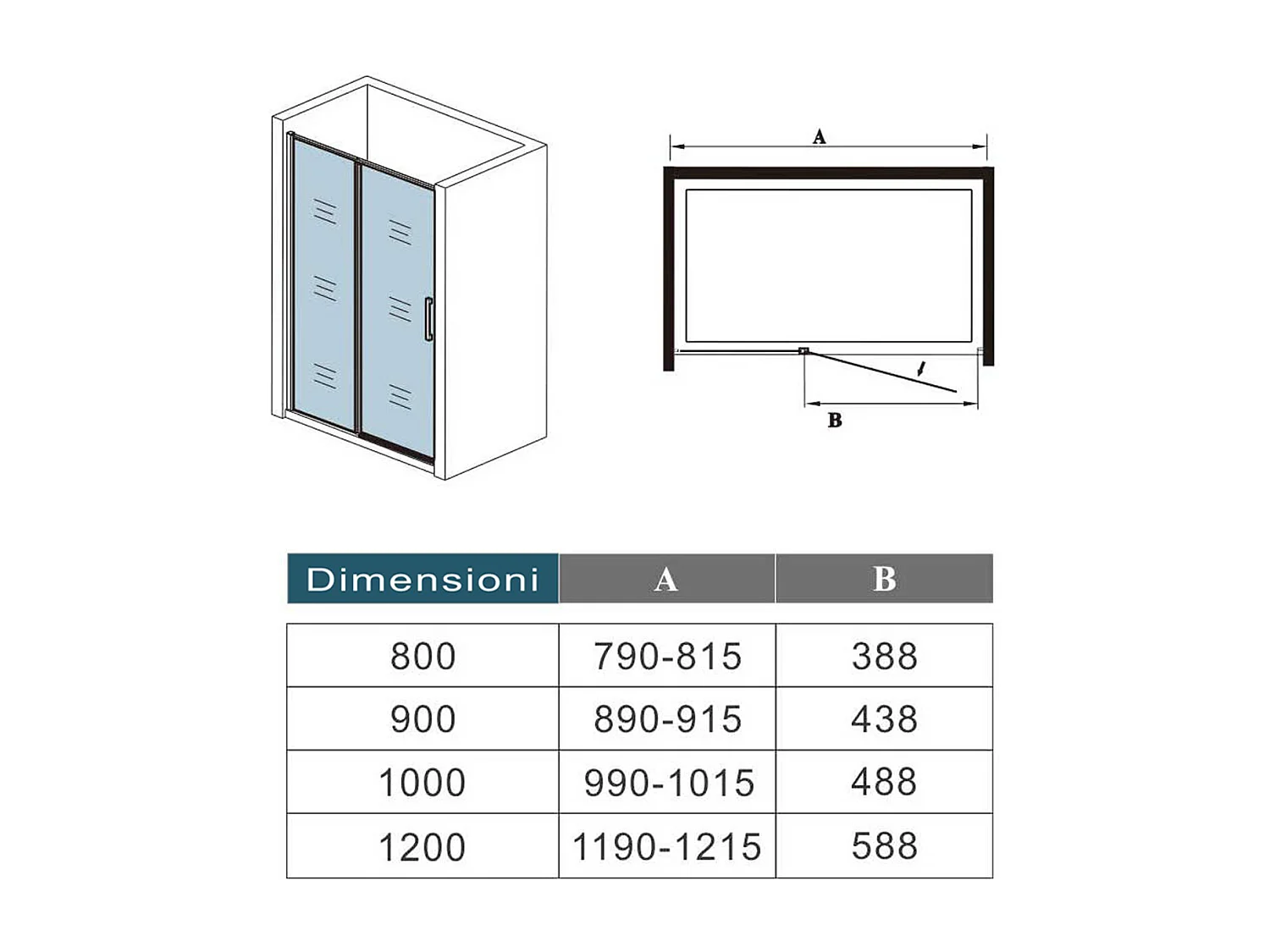 100x185 cm Box Doccia per Nicchia Porta Battente Verso Esterno in Vetro Temperato Trasparente Anticalcare 6 mm Profilo Nero Opaco
