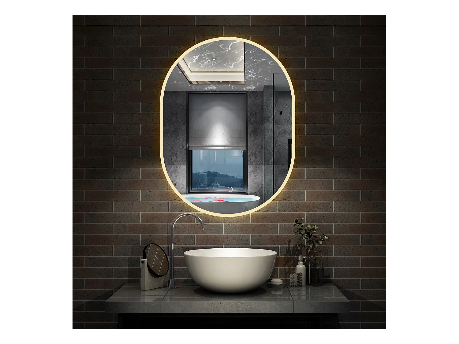 Espejo de baño con Led,50 x 100 cm, Luz led con tres colores,Con función antivaho, memoria agapada, brillo ajustable.