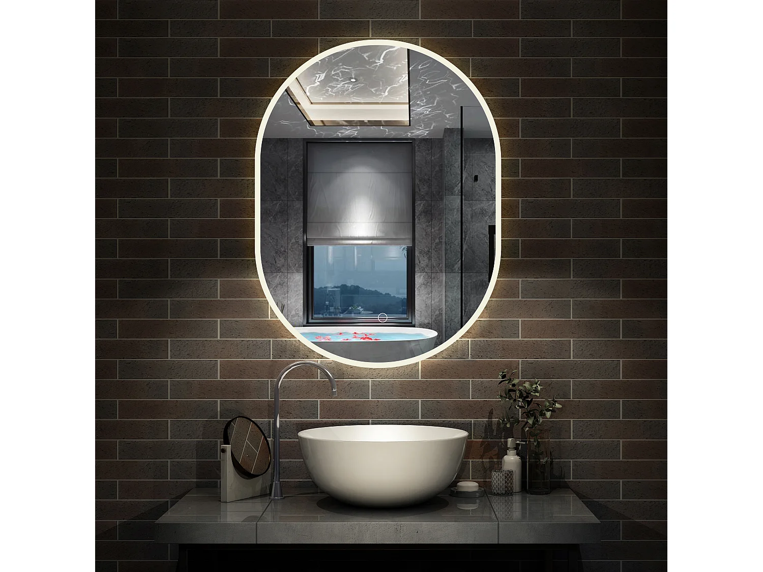 Espejo de baño con Led,50 x 100 cm, Luz led con tres colores,Con función antivaho, memoria agapada, brillo ajustable.