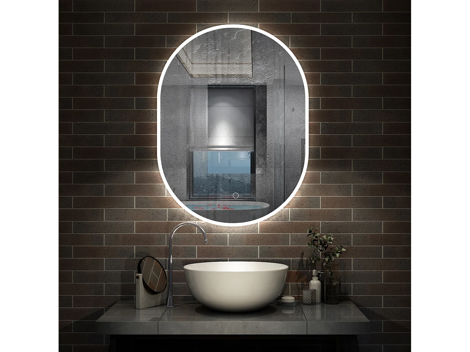 Espejo de baño con Led,50 x 100 cm, Luz led con tres colores,Con función antivaho, memoria agapada, brillo ajustable.