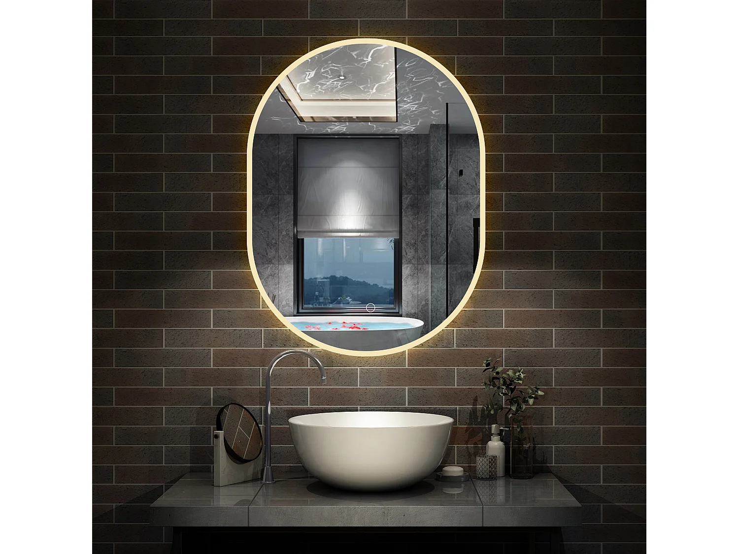 Espejo de baño con Led,50 x 100 cm, Luz led con tres colores,Con función antivaho, memoria agapada, brillo ajustable.