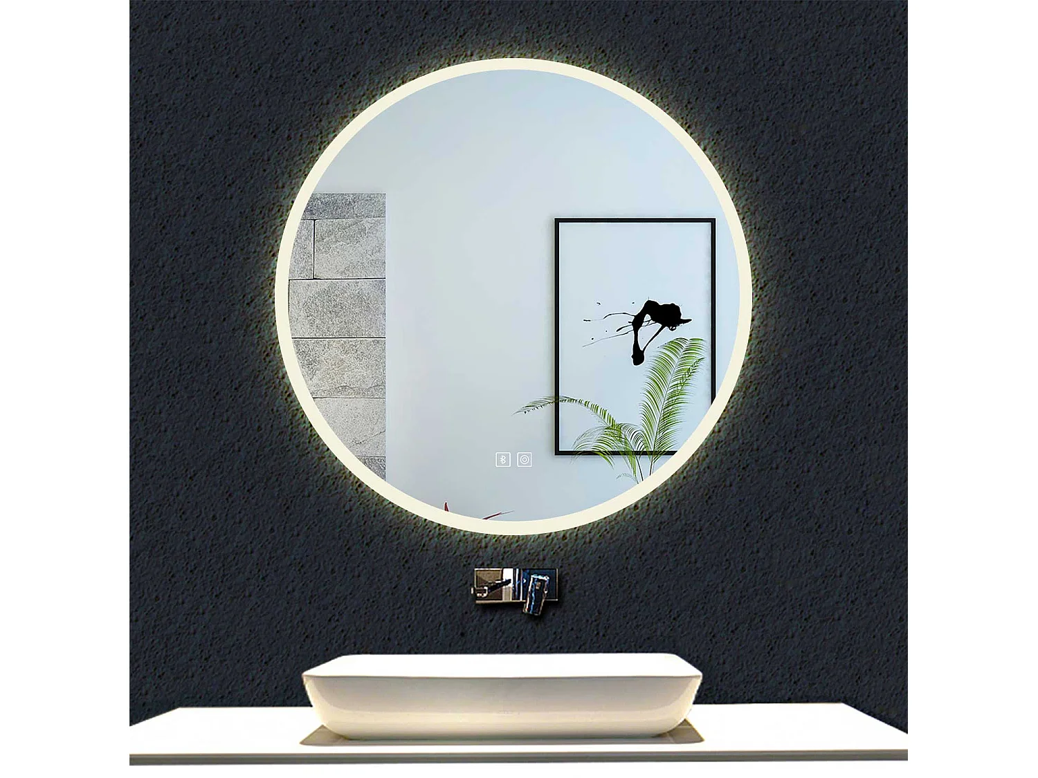 Espejo de baño con Led,70 x 70 cm, Luz led con tres colores,Con función antivaho, bluetooth, memoria agapada, y brillo ajustable.