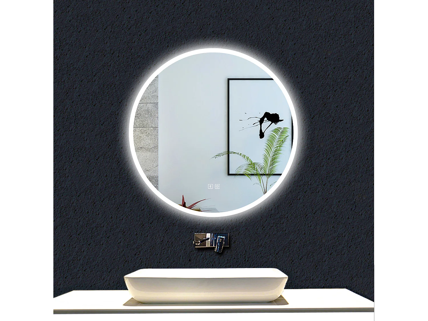 Espejo de baño con Led,70 x 70 cm, Luz led con tres colores,Con función antivaho, bluetooth, memoria agapada, y brillo ajustable.