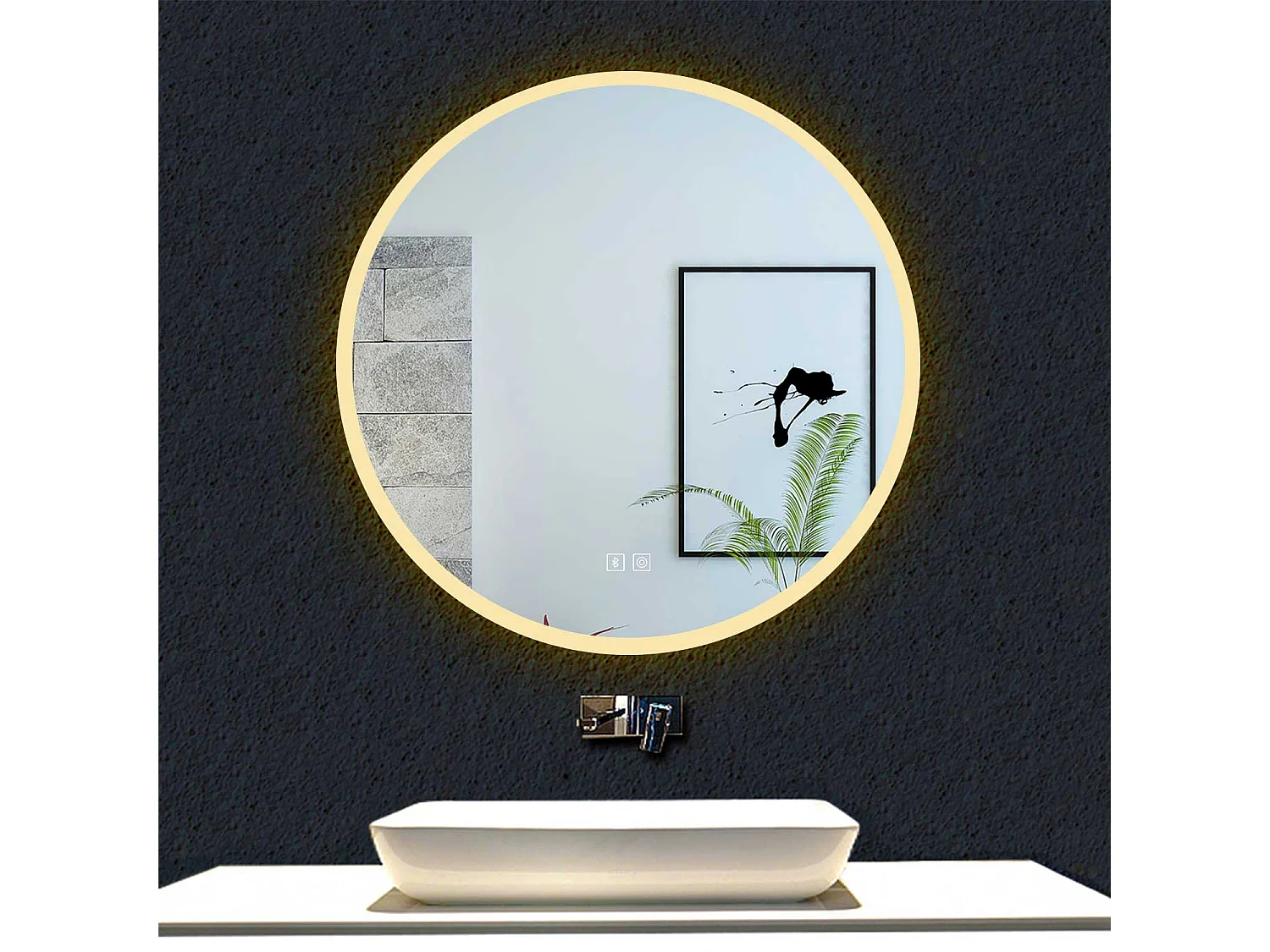 Espejo de baño con Led,70 x 70 cm, Luz led con tres colores,Con función antivaho, bluetooth, memoria agapada, y brillo ajustable.