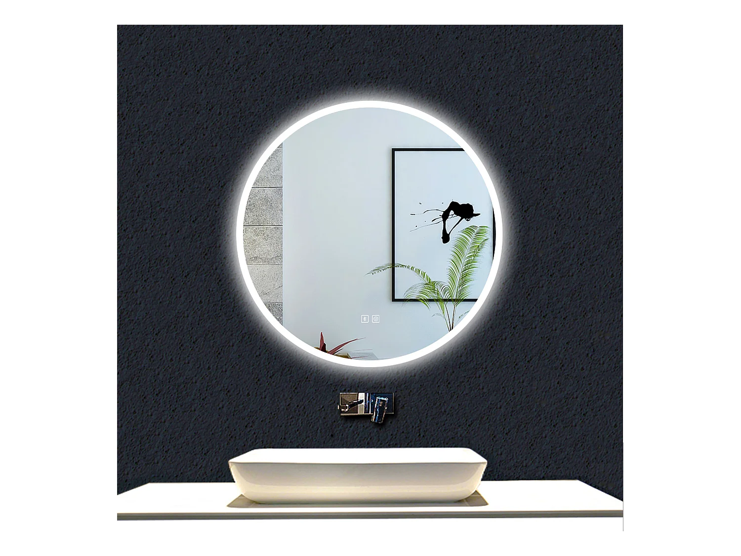 Espejo de baño con Led,60 x 60 cm, Luz led con tres colores,Con función antivaho, bluetooth, memoria agapada, y brillo ajustable.