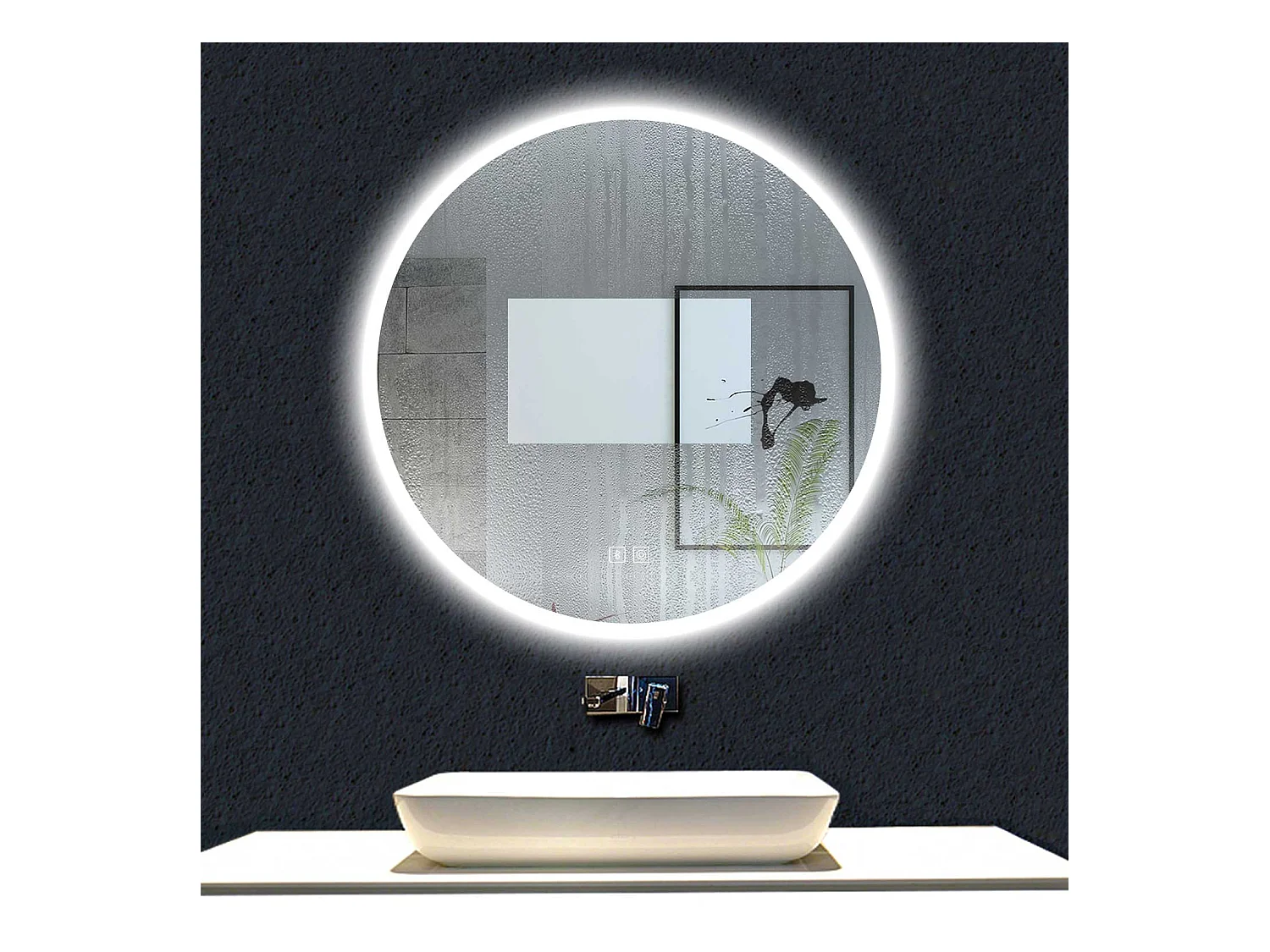 Espejo de baño con Led,60 x 60 cm, Luz led con tres colores,Con función antivaho, bluetooth, memoria agapada, y brillo ajustable.