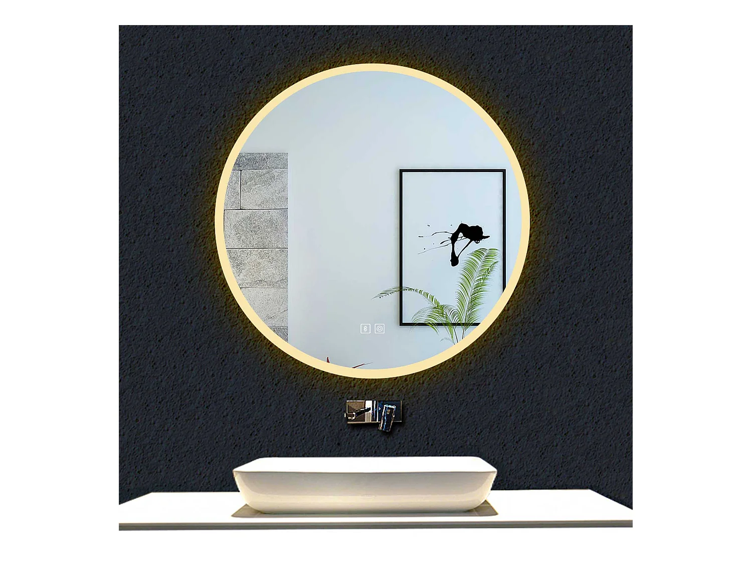 Espejo de baño con Led,60 x 60 cm, Luz led con tres colores,Con función antivaho, bluetooth, memoria agapada, y brillo ajustable.