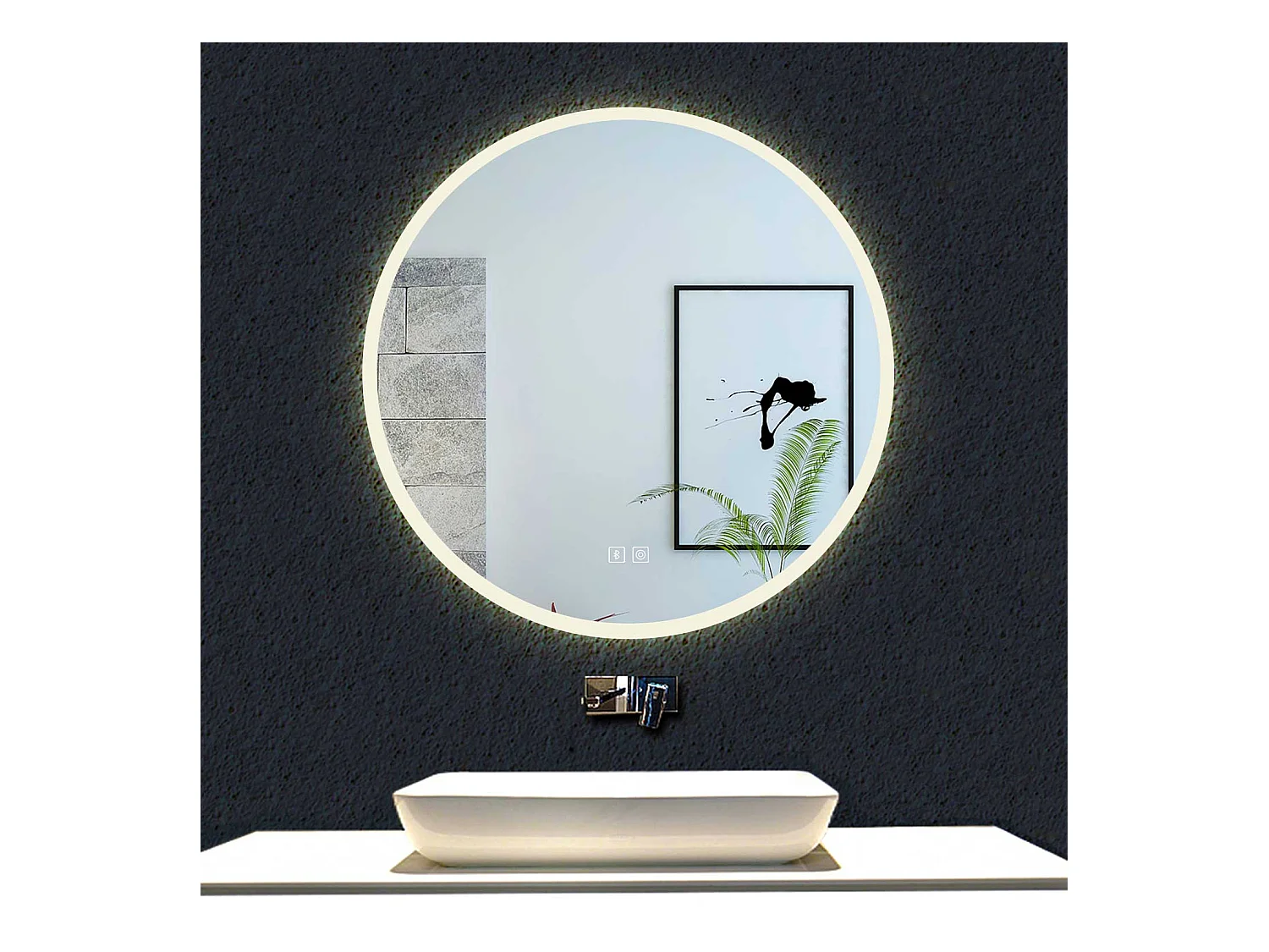 Espejo de baño con Led,60 x 60 cm, Luz led con tres colores,Con función antivaho, bluetooth, memoria agapada, y brillo ajustable.