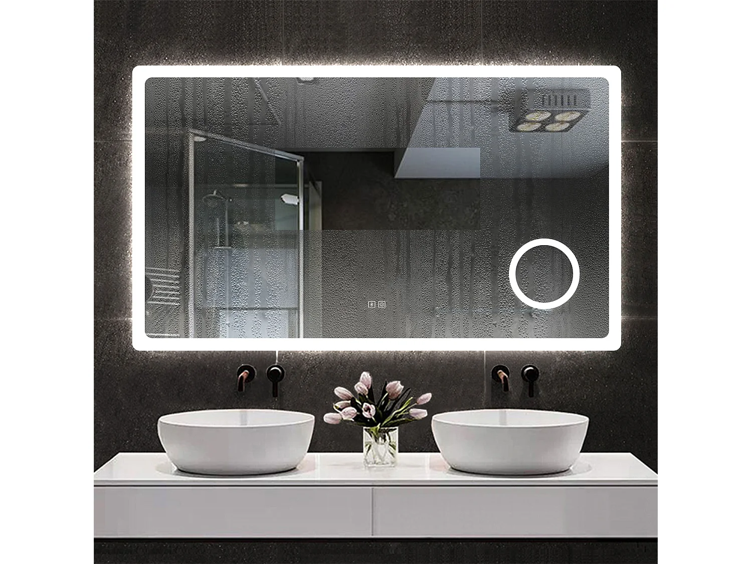 Espejo de baño con Led,160 x 80cm, Luz led con tres colores,Con función antivaho, bluetooth y Lupa de aumento 3x.