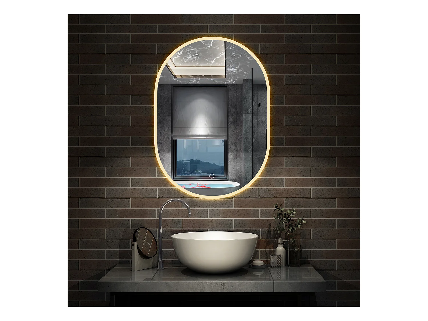 Espejo de baño con Led,50 x 90 cm, Luz led con tres colores,Con función antivaho, memoria agapada, brillo ajustable.