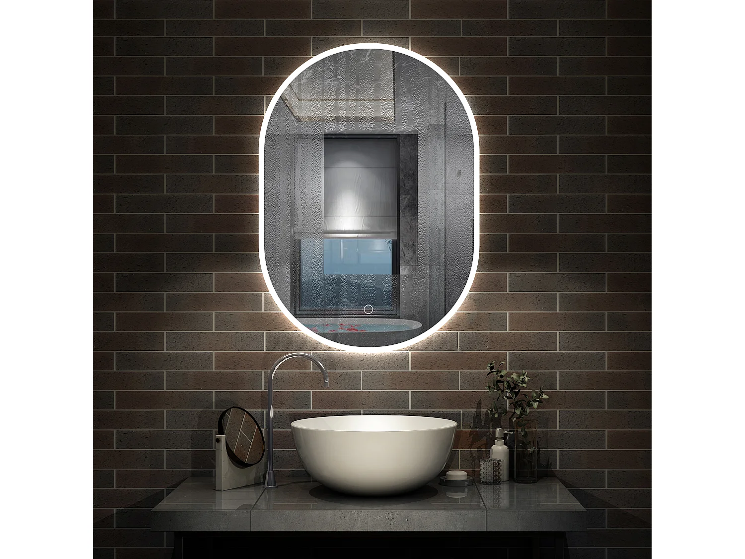 Espejo de baño con Led,50 x 90 cm, Luz led con tres colores,Con función antivaho, memoria agapada, brillo ajustable.