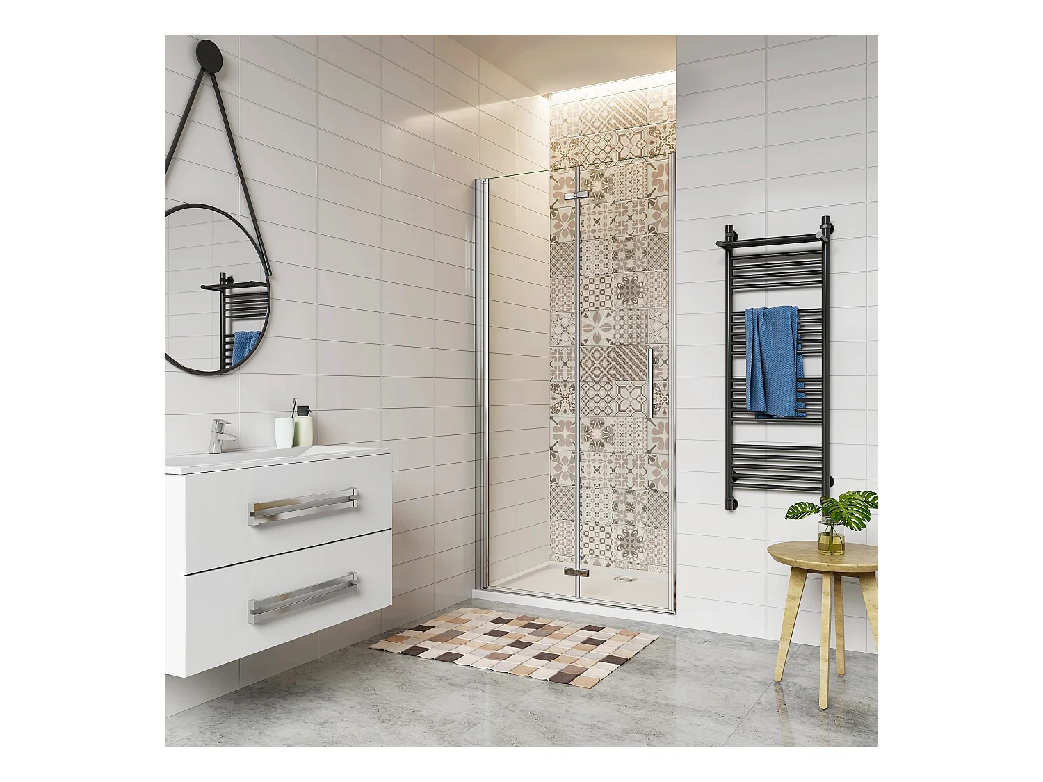 85x195 cm Porta Doccia Per Nicchia Battente e Pieghevole a Libro In Vetro Temperato Trasparente Anticalcare Da 6 mm