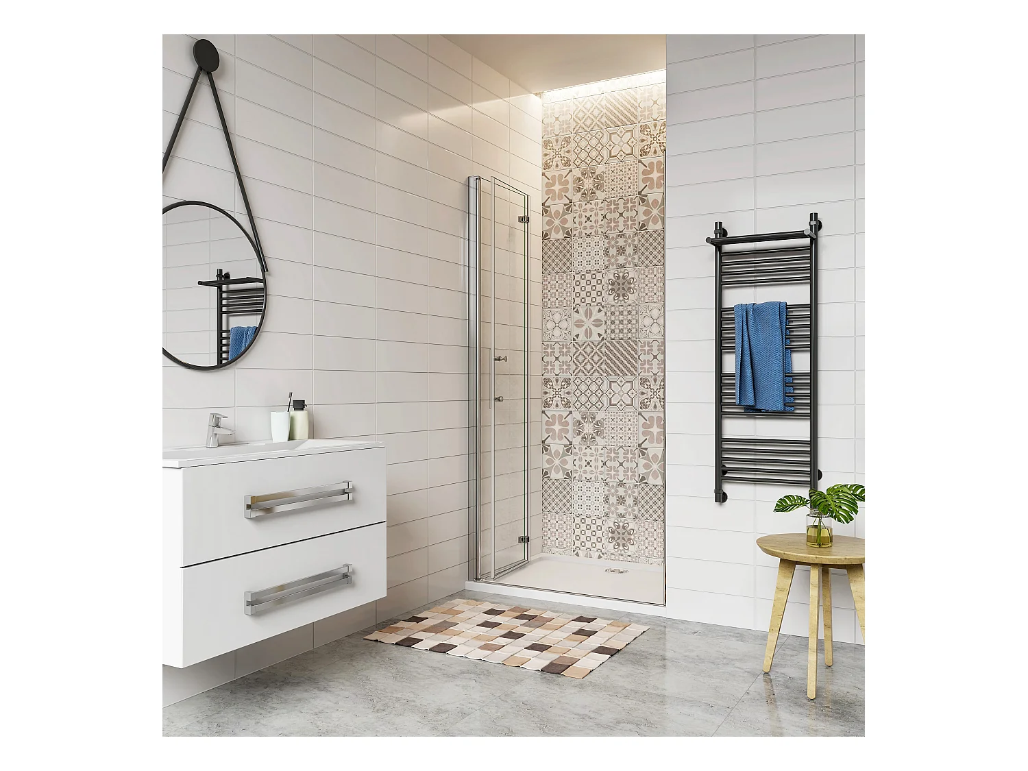 85x195 cm Porta Doccia Per Nicchia Battente e Pieghevole a Libro In Vetro Temperato Trasparente Anticalcare Da 6 mm