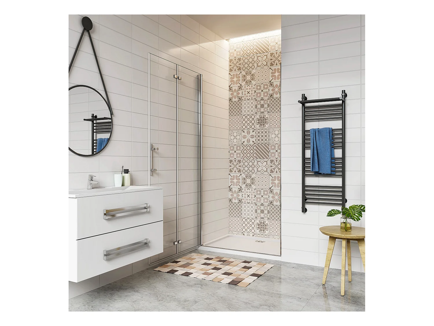 85x195 cm Porta Doccia Per Nicchia Battente e Pieghevole a Libro In Vetro Temperato Trasparente Anticalcare Da 6 mm