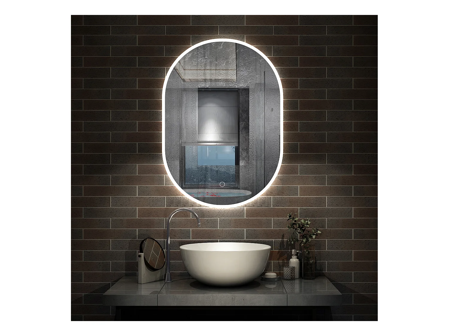 Espejo de baño con Led,45 x 90 cm, Luz led con tres colores,Con función antivaho, memoria agapada, brillo ajustable.