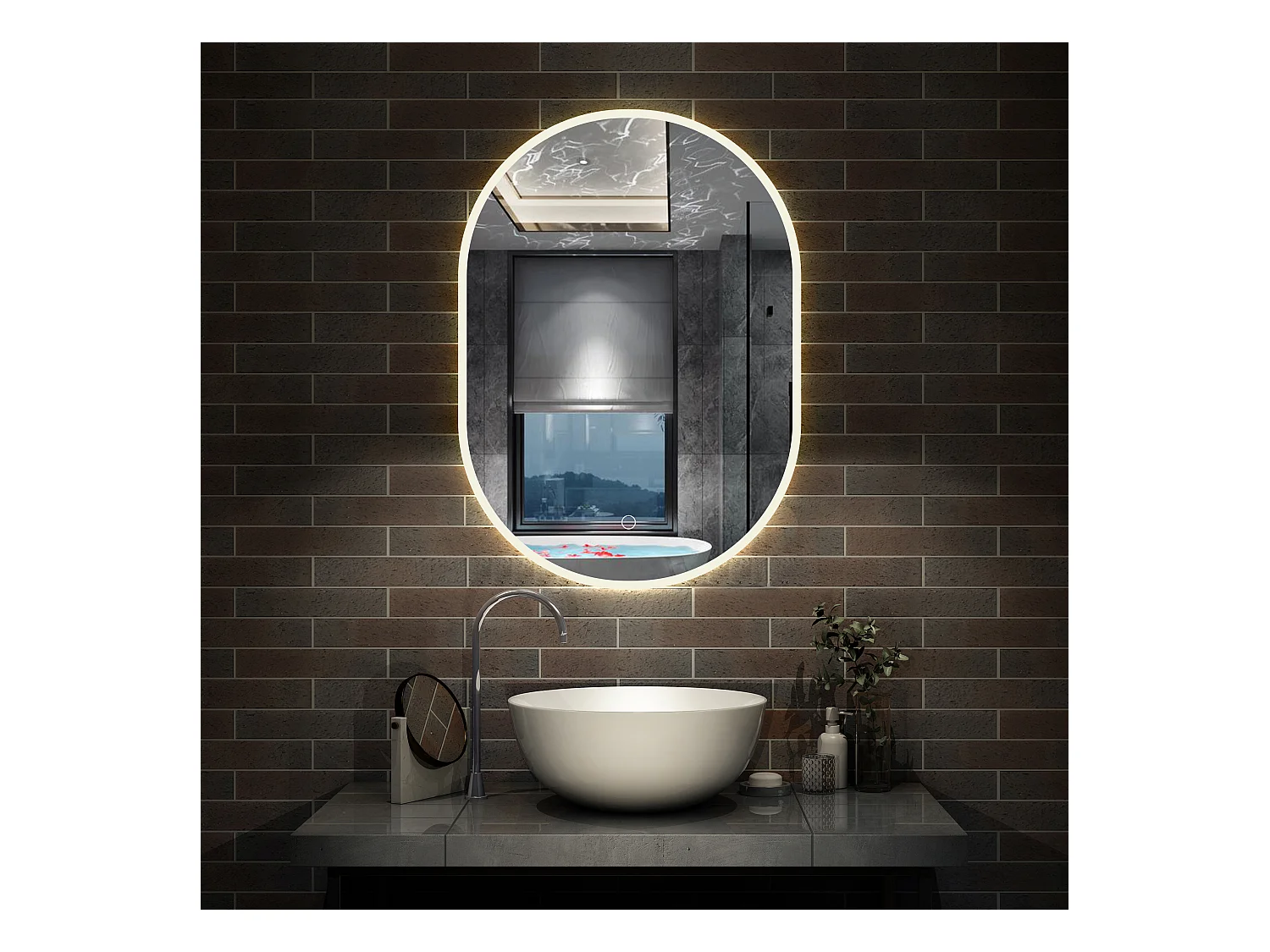 Espejo de baño con Led,45 x 90 cm, Luz led con tres colores,Con función antivaho, memoria agapada, brillo ajustable.