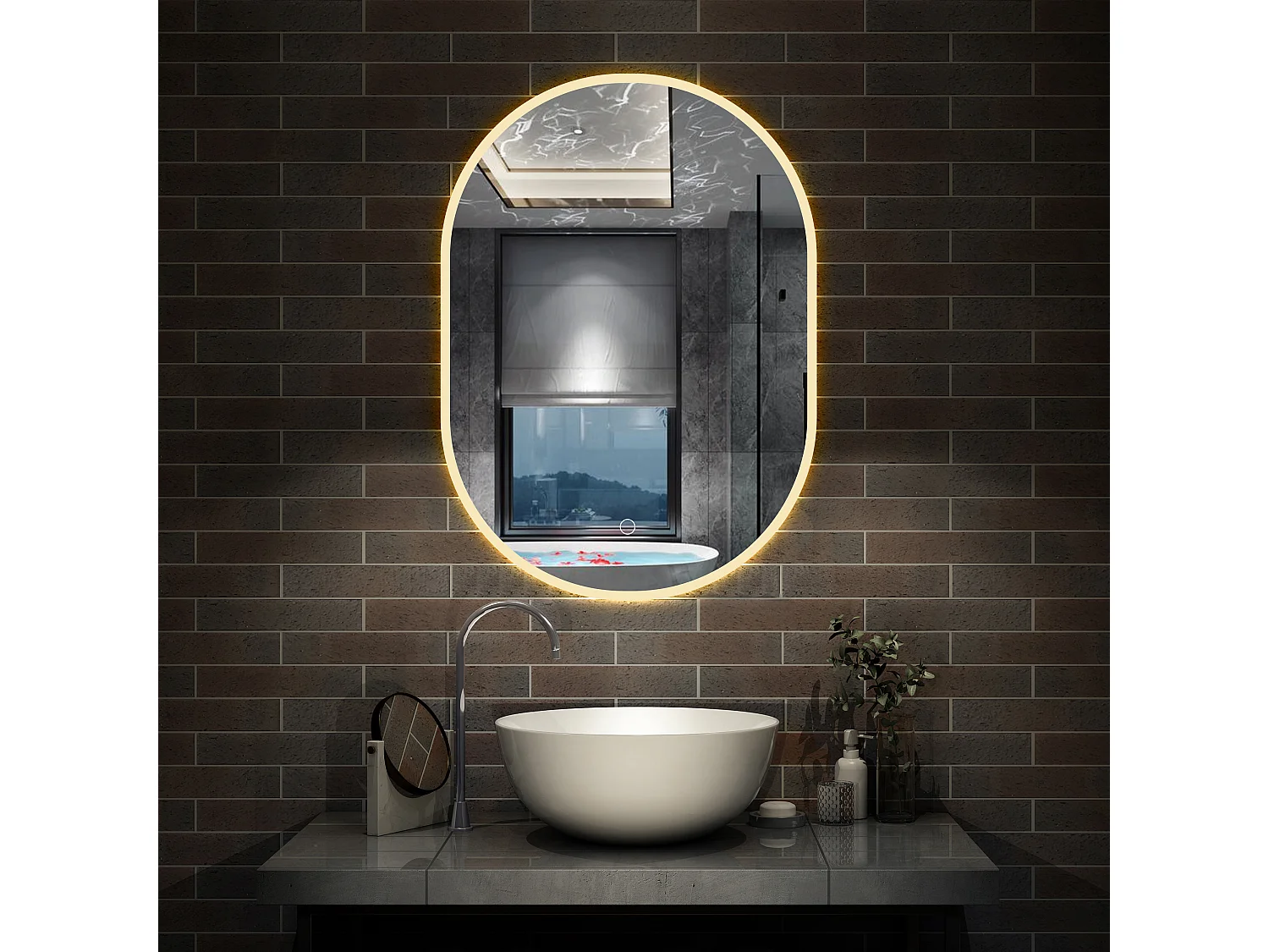 Espejo de baño con Led,45 x 90 cm, Luz led con tres colores,Con función antivaho, memoria agapada, brillo ajustable.