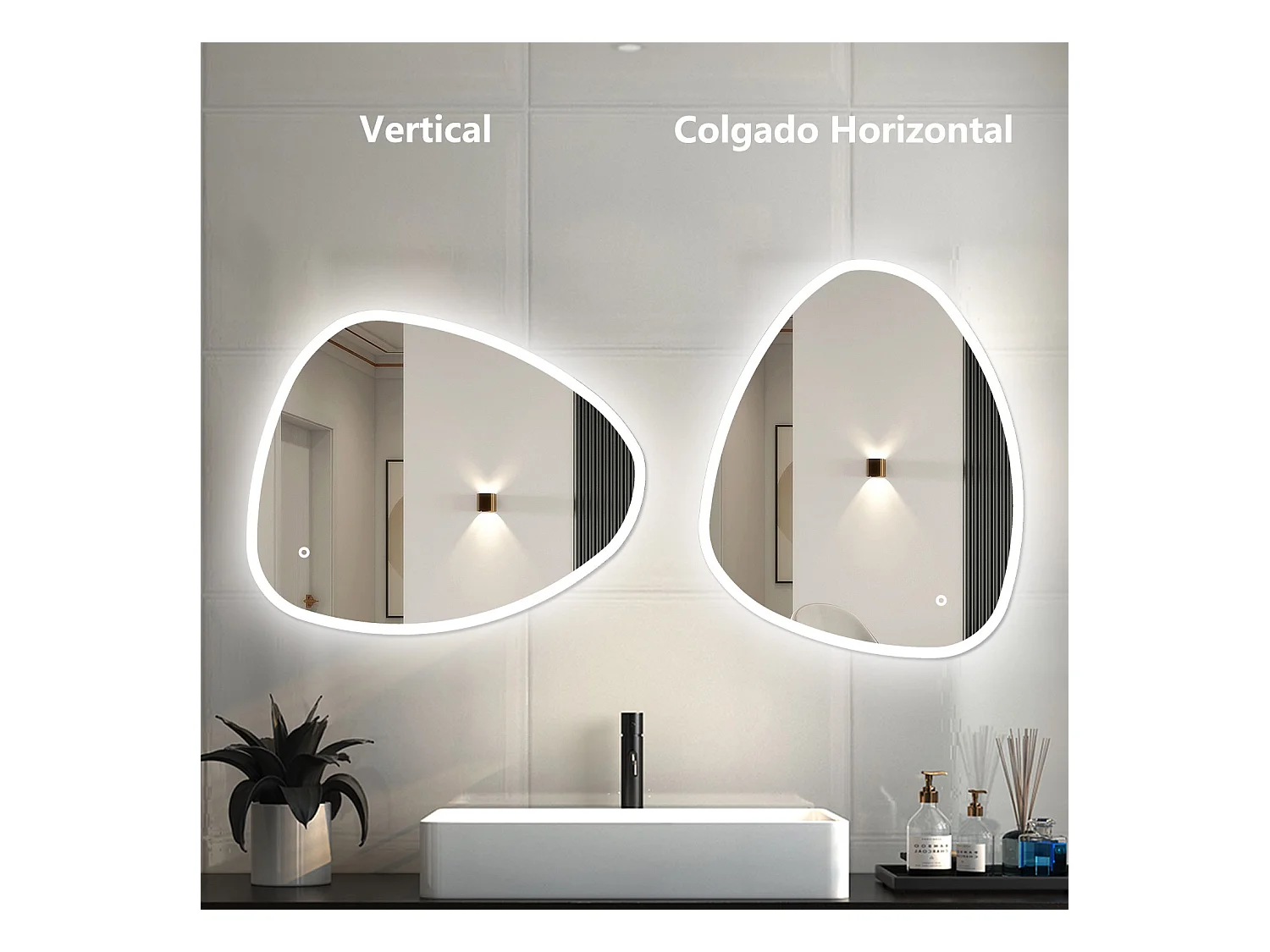 AICA Espejo de baño con luz LED,100 x 80 cm,luz tres colores+ antivaho+ brillo ajustable+ función de menmoria agapada