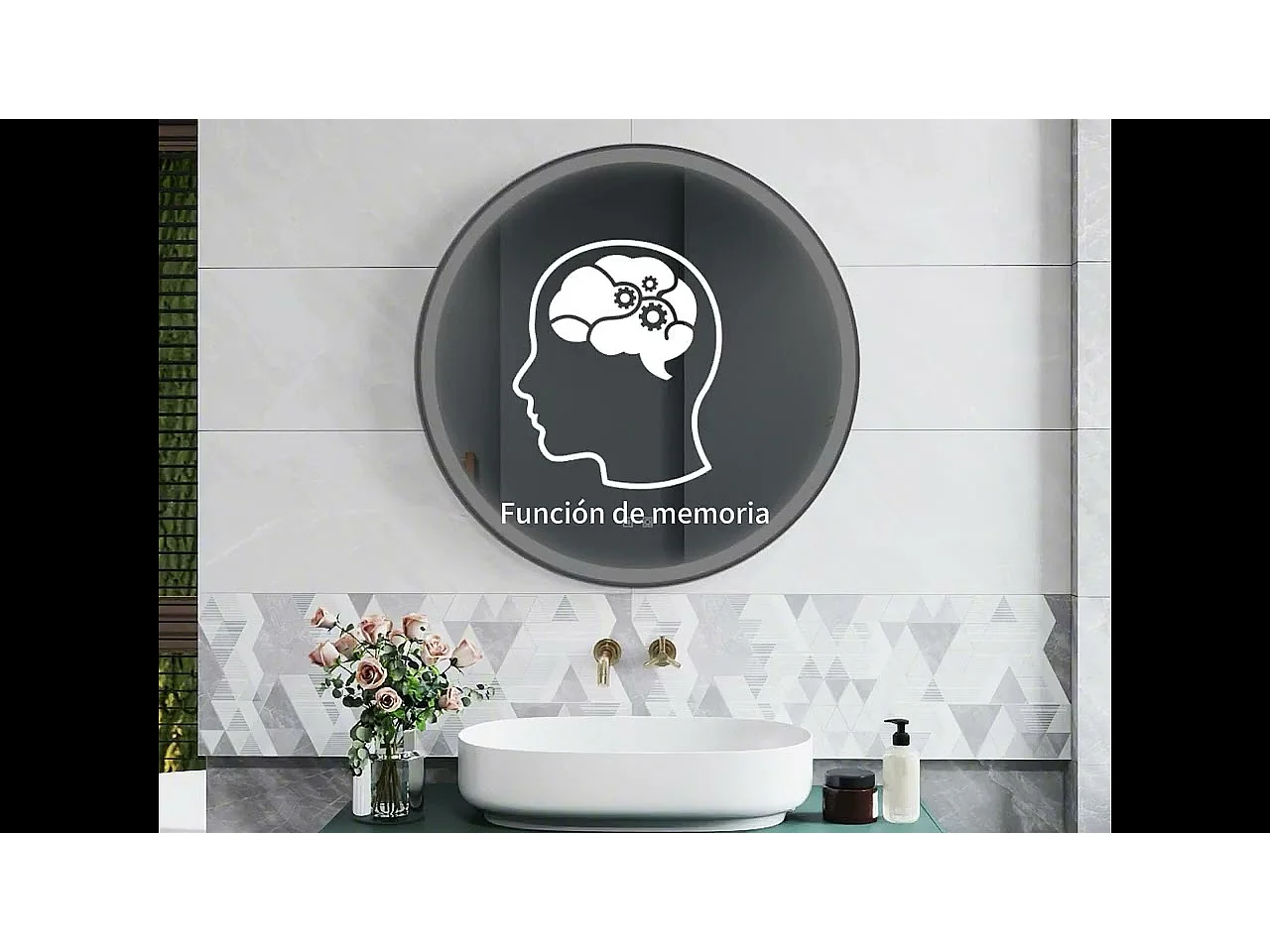 Espejo de baño con Led,80 x 80 cm, Luz led con tres colores,Con función antivaho,memoria agapada y brillo ajustable.Marco negro, diseño contemporáneo.