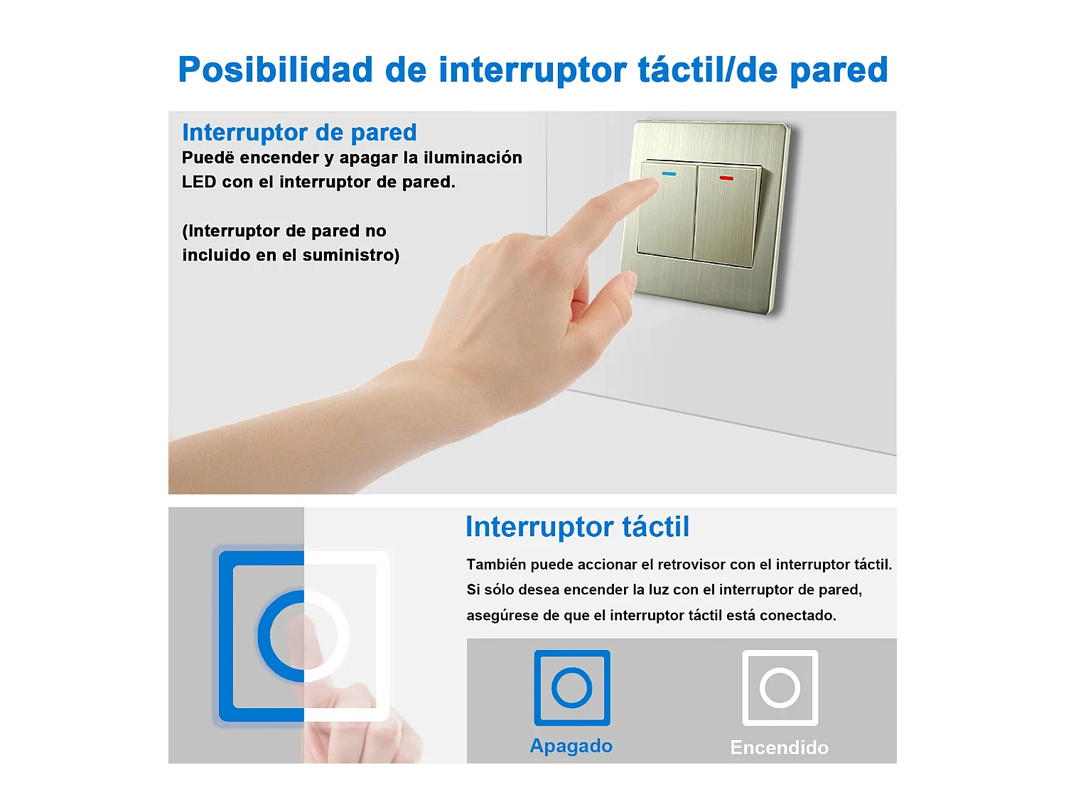 AICA Espejo de baño con luz LED,120 x 80 cm,luz led+ brillo ajustable+ función de menmoria agapada