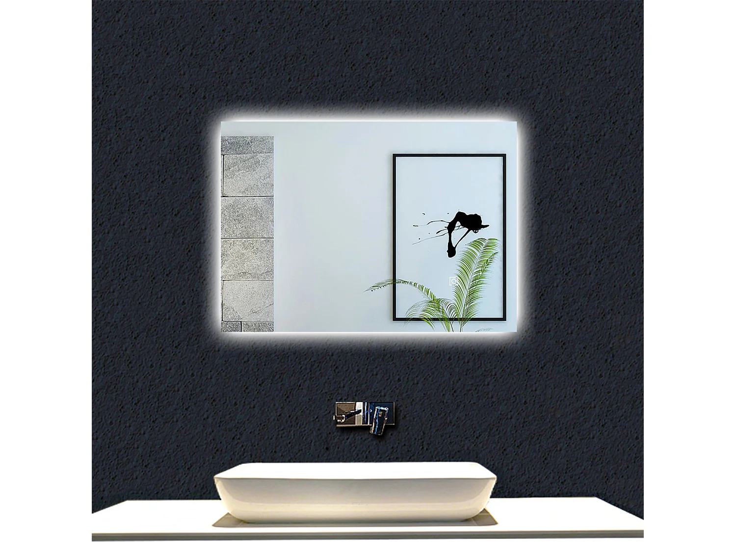 AICA Espejo de baño con luz LED,70 x 50 cm,luz led+ antivaho+ brillo ajustable+ función de menmoria agapada